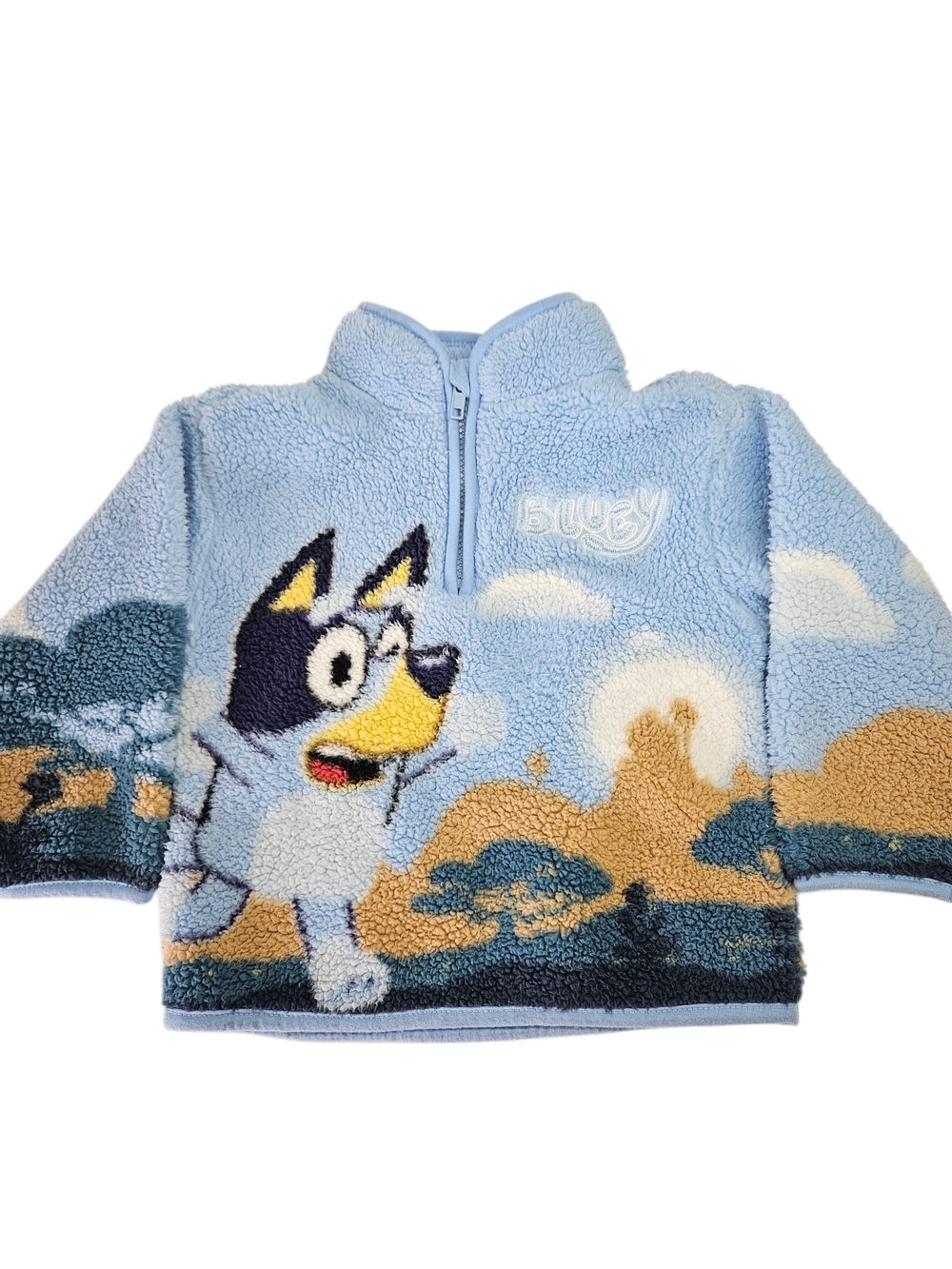 BLUEY All Over Graphic Sherpa Fleece Half Zip Pullover Jacket Top 2T Unisex
